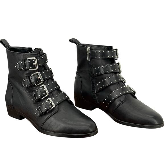 VINCE CAMUTO Corvina Studded Moto Boot SZ 8.5 Women’s Black Leather Buckle Edgy - Picture 3 of 12